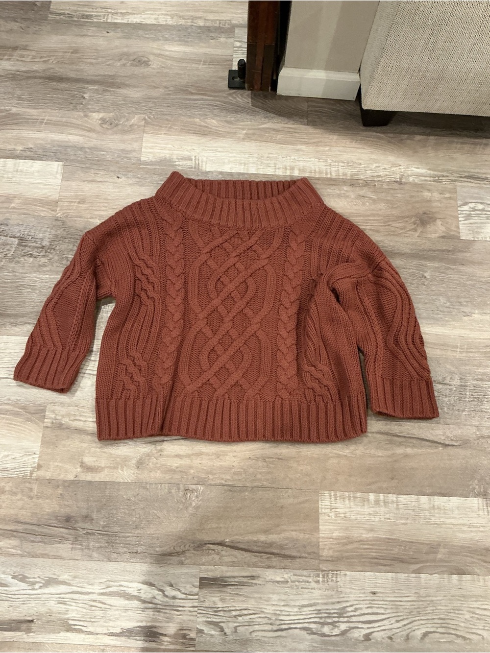 J.O.A. Off-the-Shoulder Cable Knit Sweater - mauve